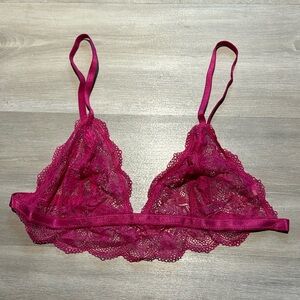 NWOT Free People Intimately, Last Dance Lace Bralette, Hot Pink, Size L